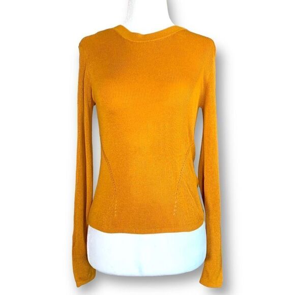 Divided By H&M Sweater Lightweight Yellow High Crewneck Long Sleeve Ribbed Knit - Picture 1 of 10
